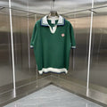 Casablanca Contrast Collar Knit Polo Shirt - Dark Green / White